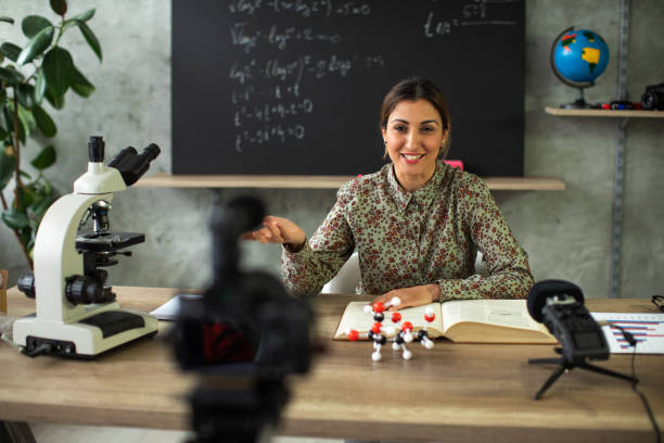 istock Woman recording educational lesson form home classroom 1224552549