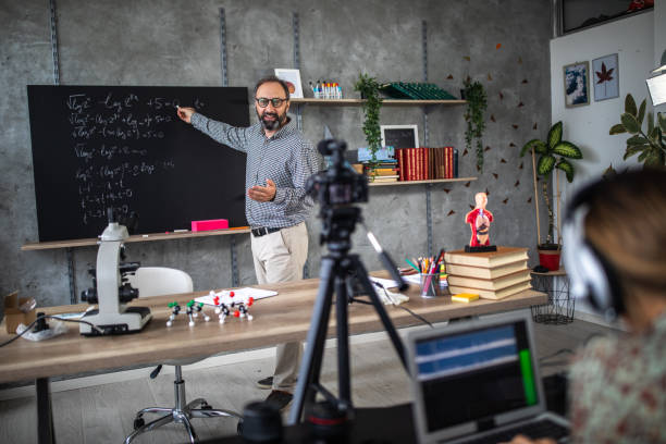 istock Teacher schooling kids online from home classroom 1224552615