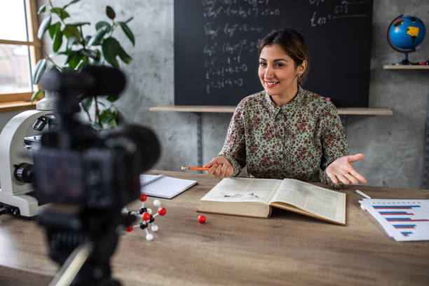 istock Woman recording educational lesson form home classroom 1224553147