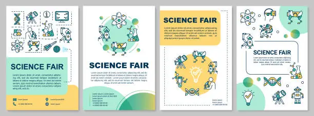 Vector illustration of Science fair brochure template. University research. Flyer, booklet, leaflet print, cover design with linear icons. Vector page layouts for magazines, annual reports, advertising posters