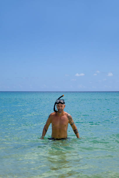 istock Man leaving the water after snorkeling 1224563689