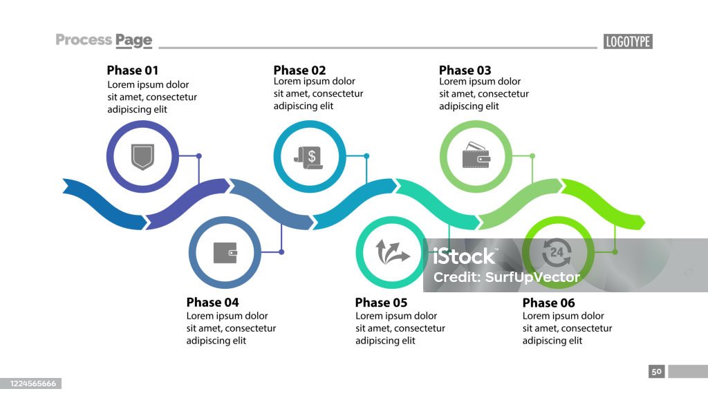 6 Phase Process Graphics Six Phase Process Chart Slide Template Design Stock Illustration ...