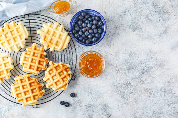 istock Home made Belgian waffles served with berries 1224567955