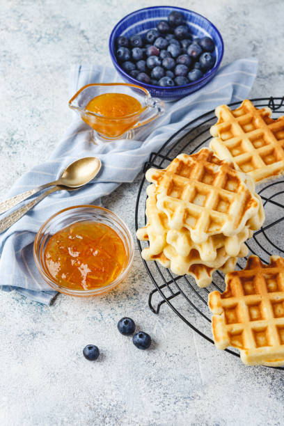 istock Home made Belgian waffles served with berries 1224567965