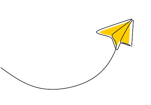 Paper plane, creative symbol. Continuous one line drawing, minimalist style. vector illustration concept of creativity.