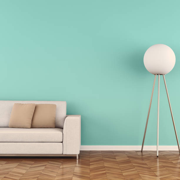 istock Elegant living room 50's style with sofa colored background 1224570484