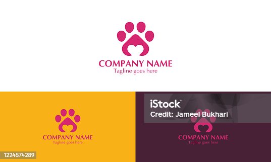 istock Paw logo icon of pet with heart 1224574289