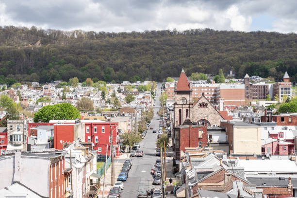 Reading, Pennsylvania-May 1: 2020: Aerial View of a Street in Reading Pennsylvania