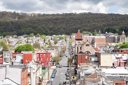 Reading, Pennsylvania-May 1: 2020: Aerial View of a Street in Reading Pennsylvania