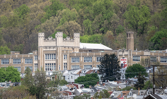 Reading, Pennsylvania-May 1: 2020: Aerial View of Reading High School, Reading Pennsylvania