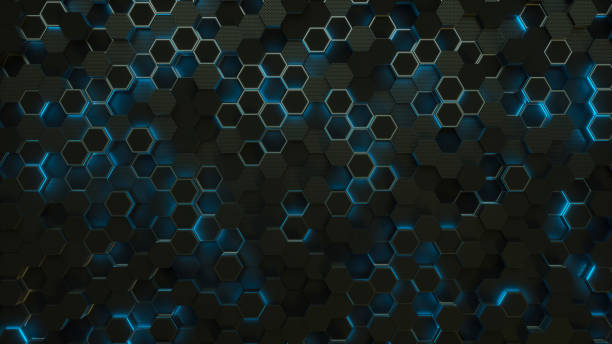 istock Abstract black background with glowing hexagons. 3d render illustration 1224576957
