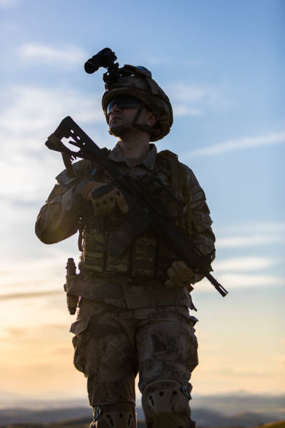istock Silhouette of Soldier at sunset 1224578400