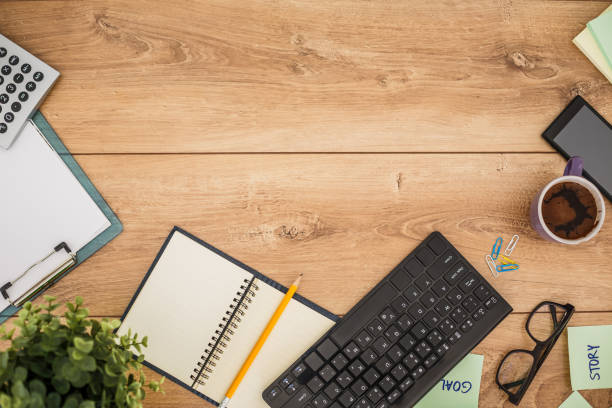 istock Directly above office desk with a copy space 1224581040