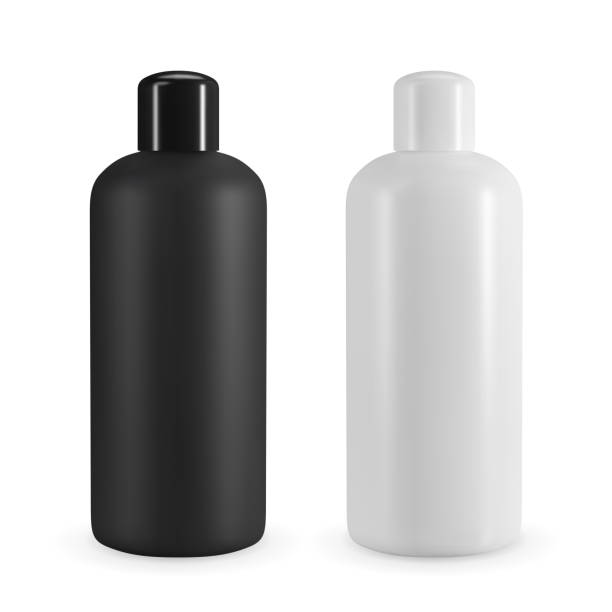 istock Black and white plastic cosmetic bottle. Realistic vector mockup for shampoo or shower gel design. 1224585817