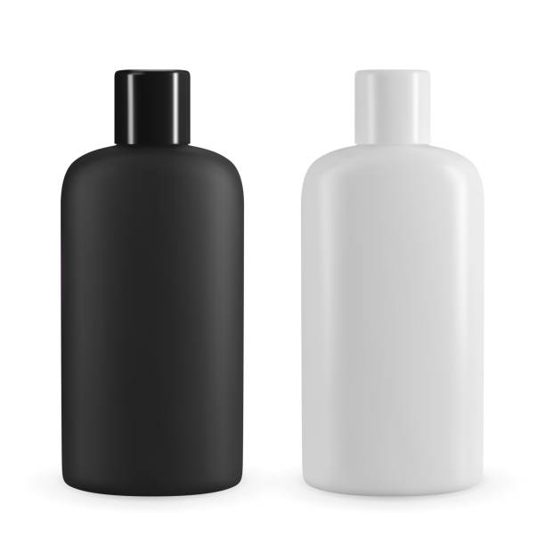 istock Black and white plastic cosmetic bottle. Realistic vector mockup for shampoo or shower gel design. 1224585818