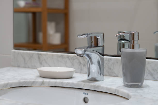 istock Marble sink and grey soap in the toilet 1224585926