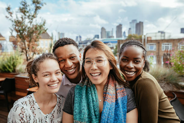 istock Group of cheerful diverse smiling 1224588243
