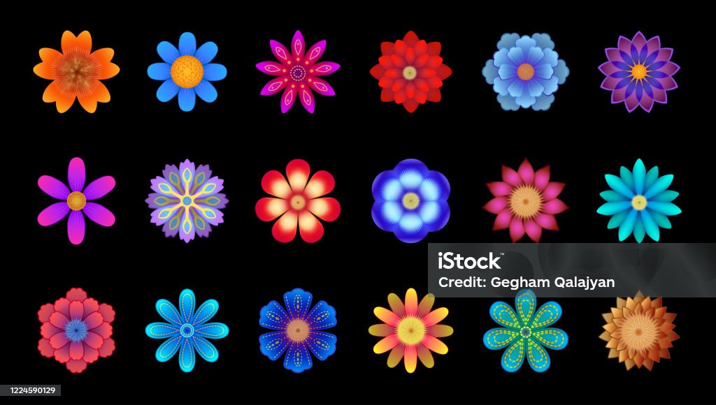 Gradient Flowercolor Vector Flowers Set Colorful Gradient Stock Illustration - Download ...