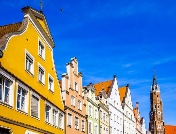 historic gothic facades at the famous old town of Landshut