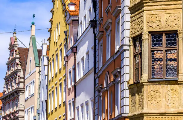 historic gothic facades at the famous old town of Landshut