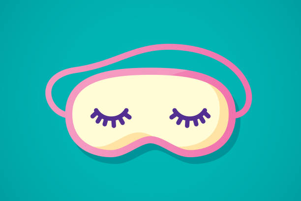 Sleeping Mask Flat 2 Vector illustration of a pink sleeping mask with stylized eyes and eyelashes against a teal background in flat style. sleeping illustrations stock illustrations