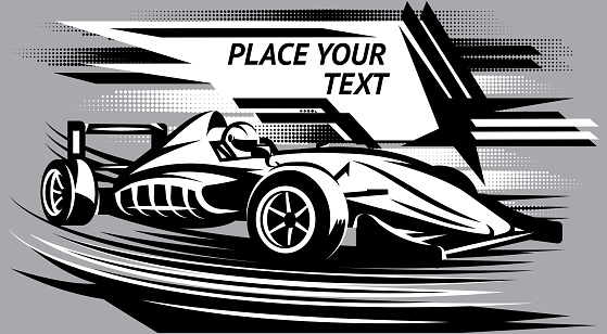 Vector illustration with racing car on the track. Abstract background.
