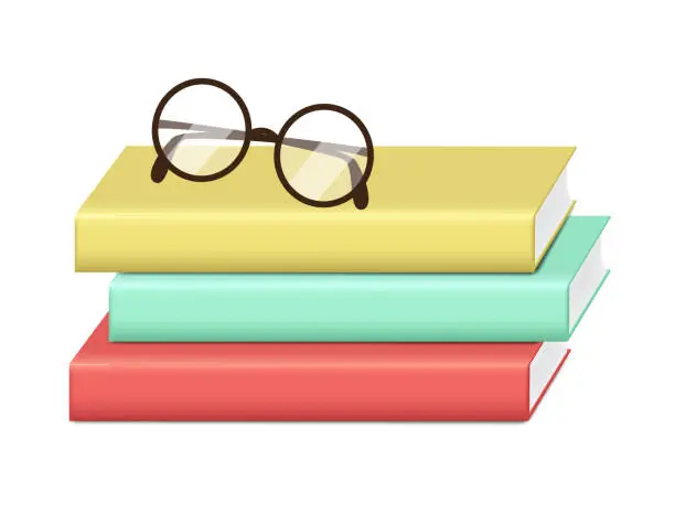 Vector illustration of Realistic Hardcover color books stack isolated, Catalog Mock up and Eye glasses. Education and learning concept design vector illustration.