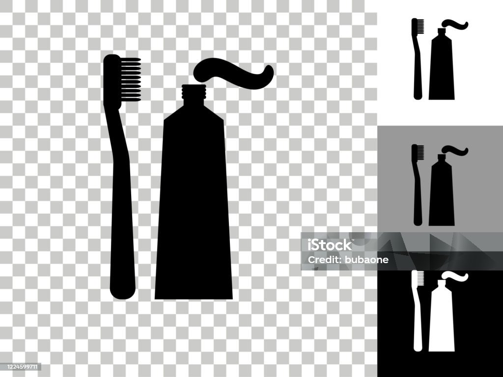 Toothbrush Paste Icon On Checkerboard Transparent Background Stock  Illustration - Download Image Now - iStock