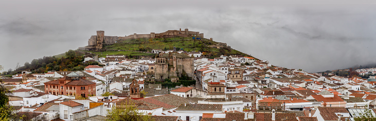 Granada, Spain - May 1, 2023: daytime panoramic view of the Alhambra (Granada, Spain).