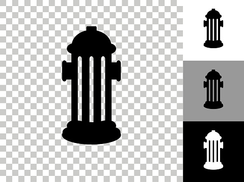 Fire Hydrant Icon on Checkerboard Transparent Background. This 100% royalty free vector illustration is featuring the icon on a checkerboard pattern transparent background. There are 3 additional color variations on the right..