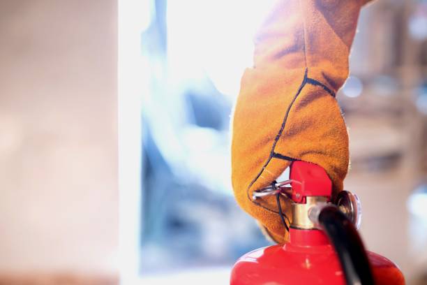 Fire extinguishers to prevent fires in tall buildings stock photo