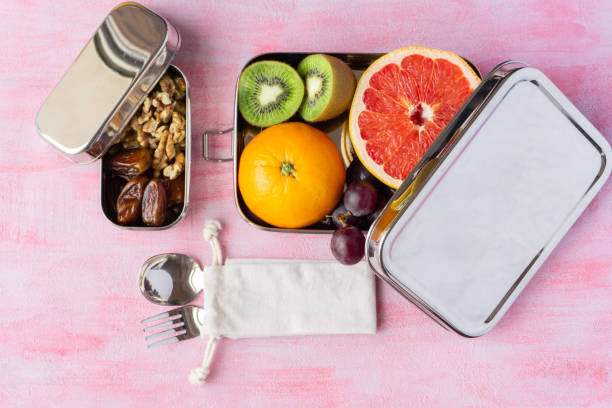 istock Fruits in a big stainless steel food container. Zero waste 1224611642