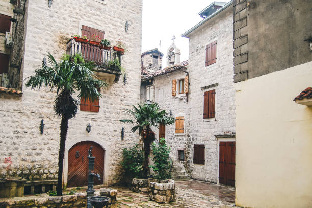 Old town streets of Kotor town, a famous town in Montenegro coast.
