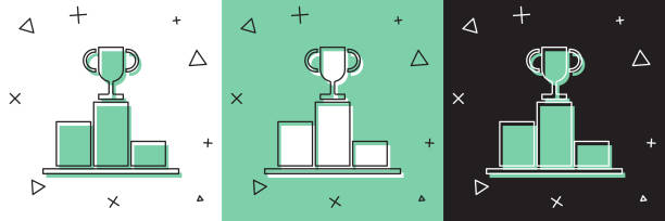 ilustraciones, imágenes clip art, dibujos animados e iconos de stock de pon hockey sobre el icono del podio del ganador de los deportes aislado sobre fondo blanco y verde, negro. ilustración vectorial - podium winning pedestal success