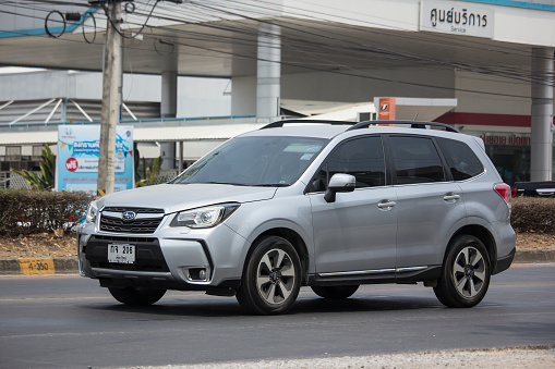 Chiangmai, Thailand -  April 9 2020: Private Suv car, Subaru Outback. Photo at road no.121 about 8 km from downtown Chiangmai, thailand.