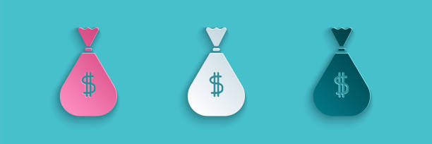 Paper cut Money bag icon isolated on blue background. Dollar or USD symbol. Cash Banking currency sign. Paper art style. Vector Illustration Paper cut Money bag icon isolated on blue background. Dollar or USD symbol. Cash Banking currency sign. Paper art style. Vector Illustration making money origami stock illustrations
