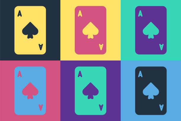 поп-арт играя карты с пиками значок символа изолированы на цветном фоне. казино азартные игры. иллюстрация вектора - cards ace leisure games gambling stock illustrations