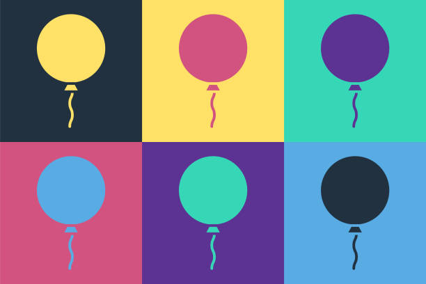 Pop art Balloon with ribbon icon isolated on color background. Vector Illustration Pop art Balloon with ribbon icon isolated on color background. Vector Illustration balloon icons stock illustrations
