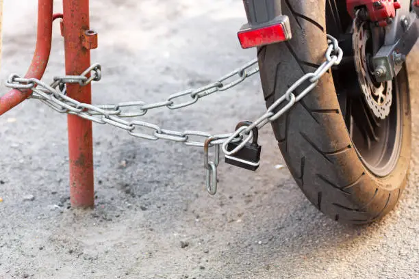 Photo of Anti-theft system of the bike. Fasten the bike to the pole.