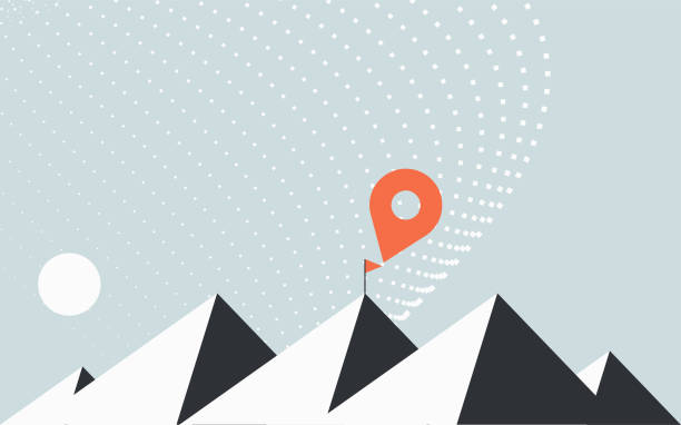 Peak mountain location The mountains with views and map location pointer reach destination stock illustrations