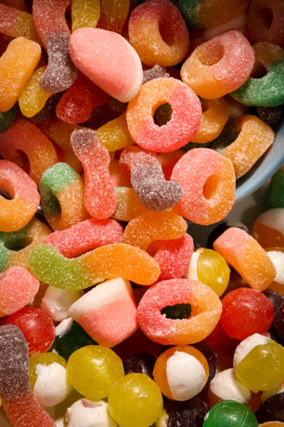 Different types of candy that give a beautiful color to the image.