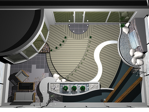 Alfresco rooftop deck environmental ideas 3D render.