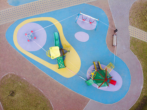 aerial view of closed child playground because of covid19