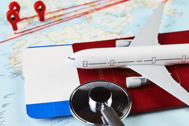 istock Medical travel concept with stethoscope passport document 1224637850