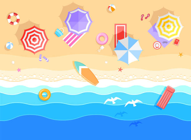 luftblick auf den sommerstrand - sea summer umbrella beach stock-grafiken, -clipart, -cartoons und -symbole
