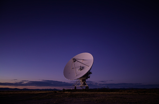 A massive radio telescope at the Very Large Array at Socorro, New Mexico. The array is a facility of the National Radio Astronomy Observatory