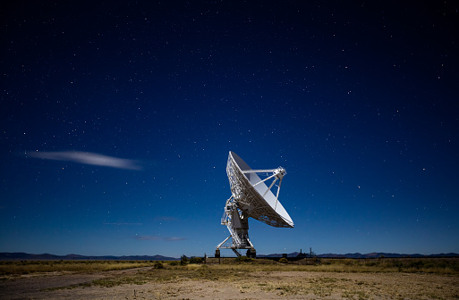 A massive radio telescope at the Very Large Array at Socorro, New Mexico. The array is a facility of the National Radio Astronomy Observatory