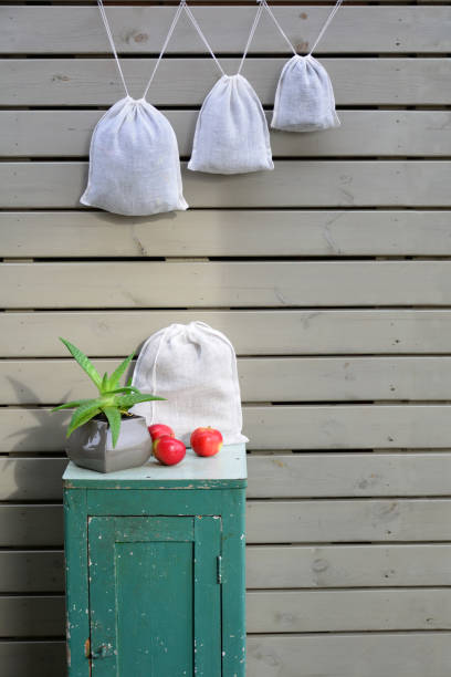 istock Reusable zero waste linen mesh produce bags hanging 1224641916