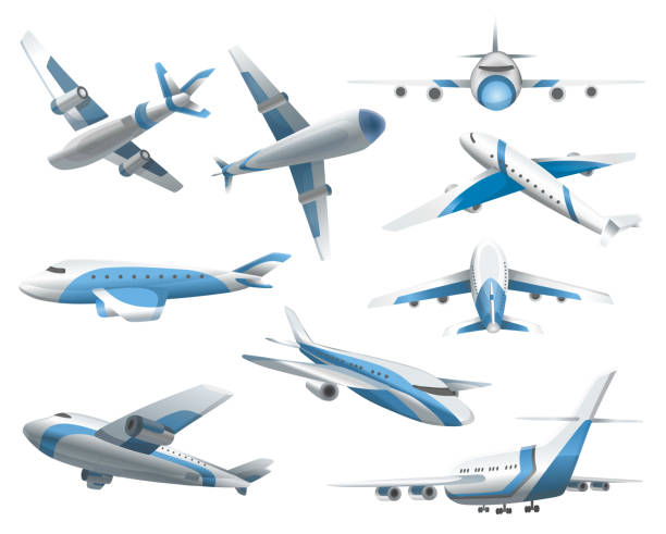 Airplanes on white background. Airliner in top, side, front view and isometric. Vector realistic aircraft. Passenger plane, sky flying aeroplane and airplane in different views Airplanes on white background. Airliner in top, side, front view and isometric. Vector realistic aircraft. Passenger plane, sky flying aeroplane and airplane in different views. airplane clipart stock illustrations
