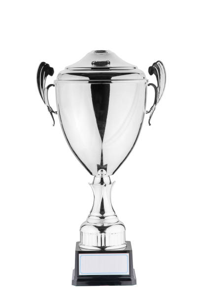 istock Beautiful silver cup on isolated background for the first place 1224647639